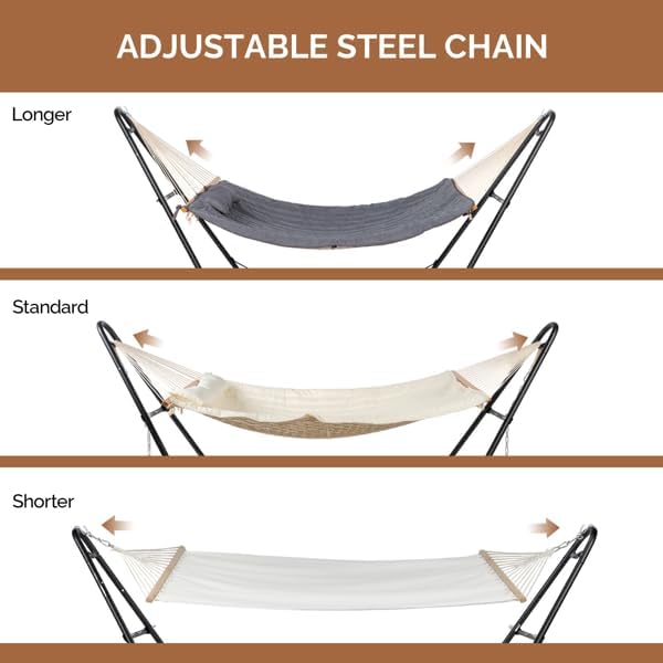 Double Hammock with Steel Stand, Quilted Pad and Pillow Included | Adjustable Steel Chain, Removable Quilted Pad, Wooden Spreader Bar, Indoor & Outdoor Use, 2-Person Capacity