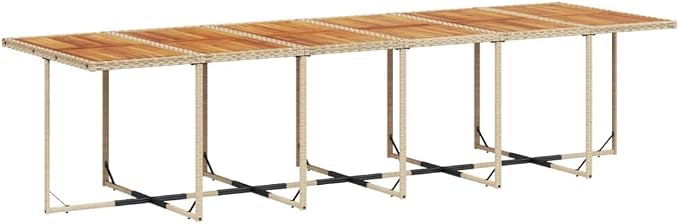 17-Piece Outdoor Patio Dining Set with Cushions Beige PE Rattan Furniture, 16 Foldable Chairs & Acacia Wood Table for Backyard Garden Balcony Porch