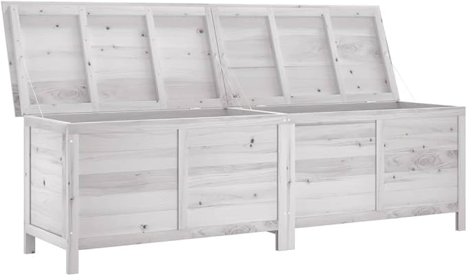White Outdoor Storage Box 198.5x50x56.5cm Solid Fir Wood Garden Deck Box for Patio Furniture Cushions Pool Toys Backyard Organization