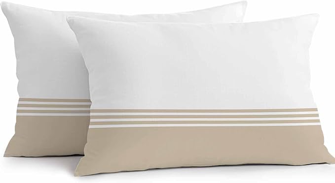 Lumbar Pillow Covers 20x12 Inch Set of 2, Beige White Striped Waterproof Outdoor Cushion Covers, Modern Abstract Art Aesthetics Decorative Pillowcases for Couch, Sofa, Bed, Garden, Patio