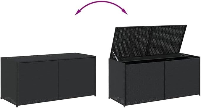 Large Capacity 283L Garden Storage Box, Black PE Rattan with Powder-Coated Steel Frame, Modern Woven Design for Outdoor Patio Deck, Water-Resistant UV Protection, Easy-Access