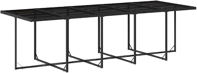 14-Seater Garden Dining Set Black and Cream White PE Rattan Large Outdoor Table with Stackable Chairs and Foldable Stools for Patio Backyard
