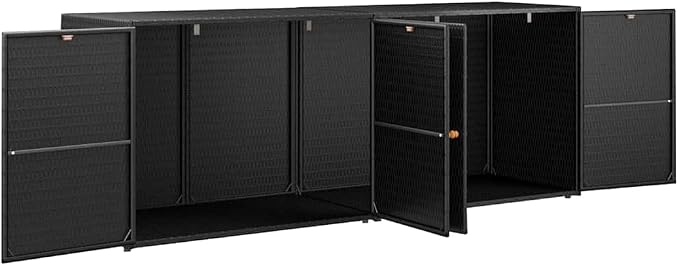 Large Outdoor Garden Storage Cabinet, Weather-Resistant Poly Rattan Deck Box with 2 Doors, Patio Shed for Backyard, Garage, and Garden Tool Organization, Black