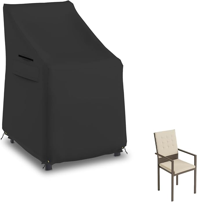 Seal Skin Covers Waterproof High-Back Chair Cover, Heavy Duty Outdoor Furniture Cover with Drawstring, Air Vent, Durable Fabric (Black, 35" L x 28W x 35" H)