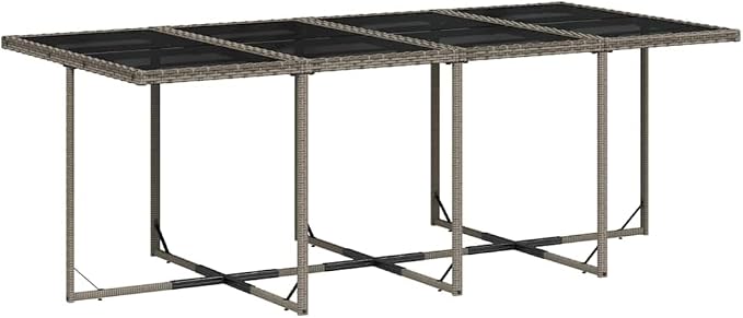 13 Piece Patio Dining Set with Cushions Gray Poly Rattan Outdoor Furniture Table and Chairs for Garden Backyard Balcony UV Proof Folding Storage Removable Washable Covers Tempered Glass Top