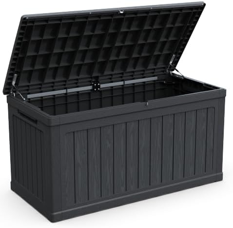 Outdoor Storage Box, Durable Deck Box with Side Handle and Lockable Lid, Deck Boxes Outdoor Waterproof, Large Patio Furniture for Poolside Accessories, Garden Tools, 230 Gallon