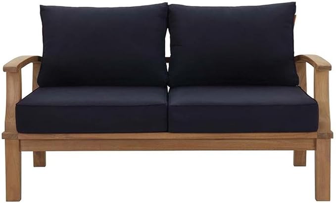 Modway Marina Outdoor Patio Teak Loveseat in Natural Navy
