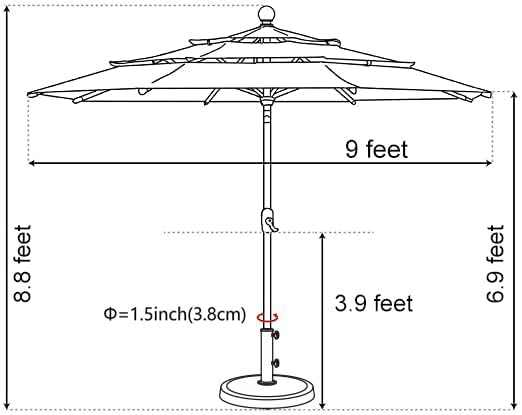 EliteShade USA 10-Year-Non-Fading 9ft 3-Tier Market Patio Umbrella, Commercial Table Umbrella with 80 Solar LED Lights, Crank Open, Windproof & UPF 50+ UV Protection for Garden, Deck, Pool, Backyard, Logo Red