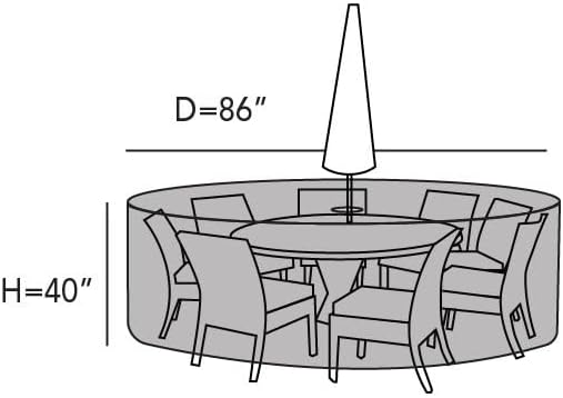 Covermates Classic Round Patio Dining Table and Chair Set Cover – All-Weather Outdoor Protection, Water-Resistant Vinyl, Elastic Hem, Mesh Vents, with Umbrella Hole 86 Diameter x 40H, Classic Tan