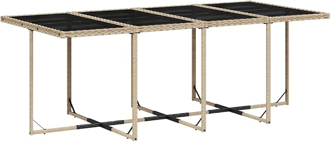 13 Piece Patio Dining Set with Cushions Beige Poly Rattan Outdoor Dining Table and 8 Chairs with Foldable Backrests Tempered Glass Top UV Proof for Garden Backyard