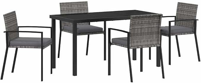 5-Piece Garden Dining Set, Grey Powder-Coated Steel Patio Furniture, Outdoor Table and 4 Chairs for Backyard, Deck, and Garden Decor