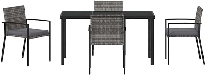 Afuera Living 5 Piece Poly Rattan Garden Dining Set, Black Finish, Powder-Coated Steel Frame, UV-Resistant Durable Outdoor Furniture with Seat Cushions, Armrests, Modern Patio or Garden Seating