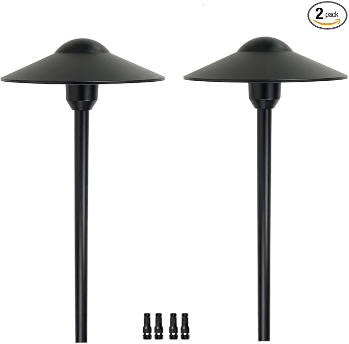 Arrownine Cast Aluminum Low Voltage Landscape Path Area Spread Lighting Pathway Lights Included Ground Spike,Wire Connectors Replaceable 3 Watts G4 LED Bulb Warm White 2-Pack (Black Finish)
