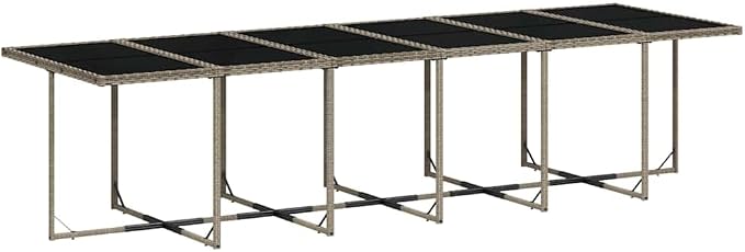 17 Piece Patio Dining Set with Cushions Gray Poly Rattan, Outdoor Rattan Dining Table and 16 Chairs, Folding Chairs with Removable Cushions, Tempered Glass for Garden Backyard Lawn Deck Entertaining