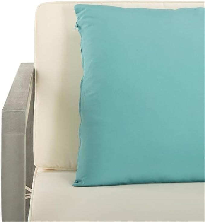 SAFAVIEH Outdoor Collection Montez Grey Wash/ White Cushions/ Light Blue 4-Piece Conversation Patio Set