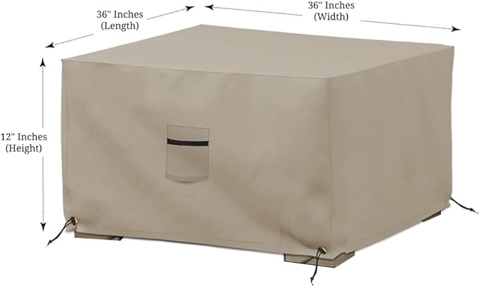 Covers & All Outdoor Ottoman Cover, 12 Oz PVC Coated Polyester, Waterproof Ottoman Slipcover, Square Patio Furniture Covers Suitable for Indoor and Outdoor Use (36" L x 36" W x 12" H, Beige)