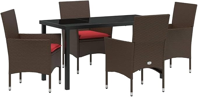 5 Piece Outdoor Dining Set, PE Rattan Patio Table and 4 Chairs with Comfortable Seat Cushions, Weather Resistant Garden Furniture for Deck Backyard