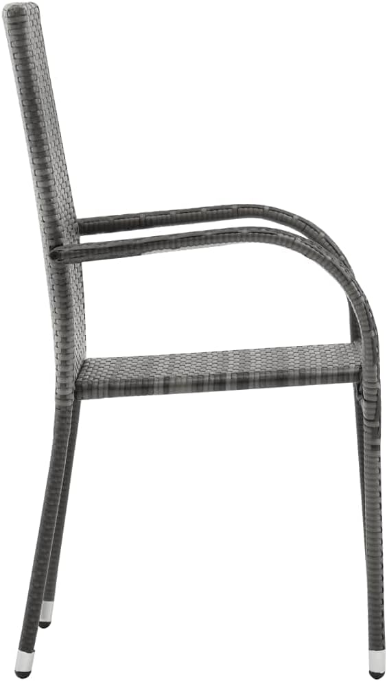 7 Piece Patio Dining Set Gray and Black Outdoor Rattan Table and 6 Chairs with Glass Top for Garden Yard Porch