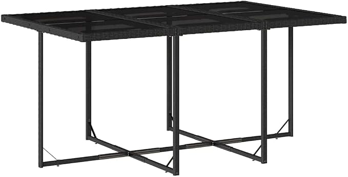 7-Piece Garden Dining Set with Cream White Cushions, Black Poly Rattan Medium Foldable Chairs, Tempered Glass Table for Outdoor Patio