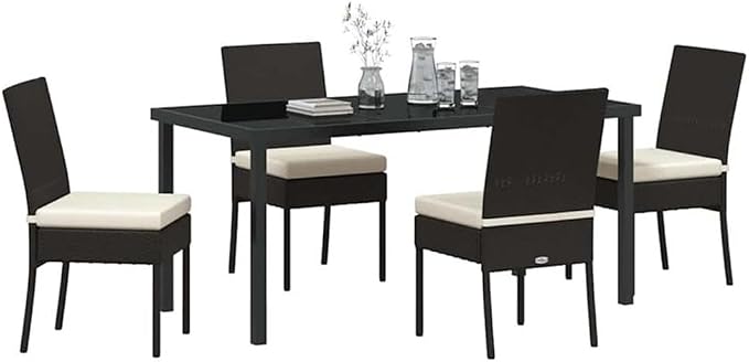 Afuera Living 5 Piece Poly Rattan Garden Dining Set, Black Finish, Powder-Coated Steel Frame, Durable UV-Resistant Materials, Removable Cushions, Modern Outdoor Patio or Garden Seating for 4