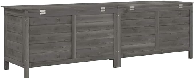 Outdoor Storage Box Garden Storage Anthracite Solid Fir Wood Large Deck Box for Cushions, Gardening Tools Pool Toys Patio Furniture Accessories
