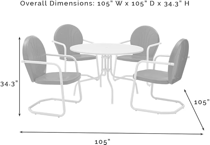 Crosley Furniture Griffith 5-Piece Outdoor Dining Set for 4, Retro Metal Round Patio Table and Chairs, Grasshopper Green