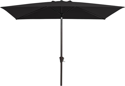 JEAREY 6.5x10ft Olefin Rectangular Patio Umbrella, Rectangle Outdoor Umbrellas with Auto Tilt Crank System, Market Table Umbrella UV Protection Fade-Resistant for Pool Deck Garden Yard, Black