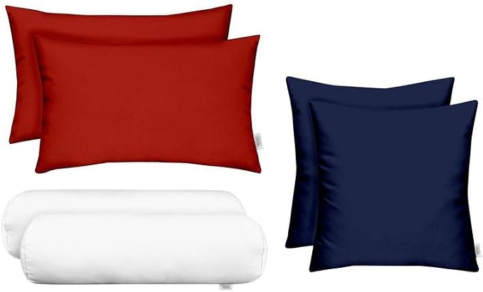 RSH DECOR: 6-Pack Red White & Blue Pillow Set | All-Weather Spun Fabric | Water & Fade-Resistant | Outdoor Pillows Lumbar, Square, & Neck Roll | Heritage Red, White, Navy Blue