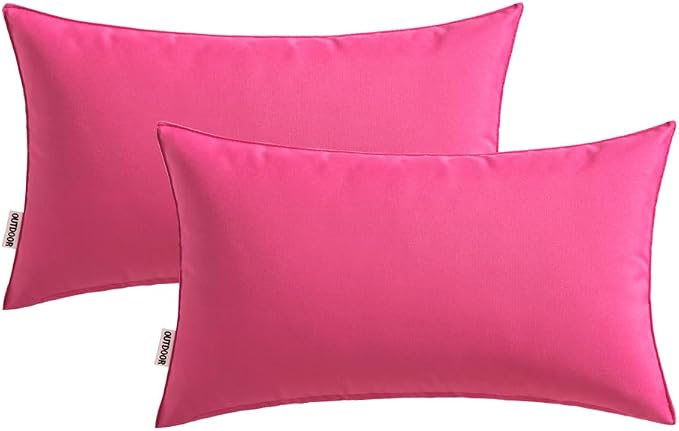 MIULEE Decorative Outdoor Waterproof Pillow Covers 12x20 Hot Pink | Decorative Patio Furniture,Pack of 2,Accent Lumbar Soild Throw Pillow Covers,Summer Garden Tent Couch Sofa