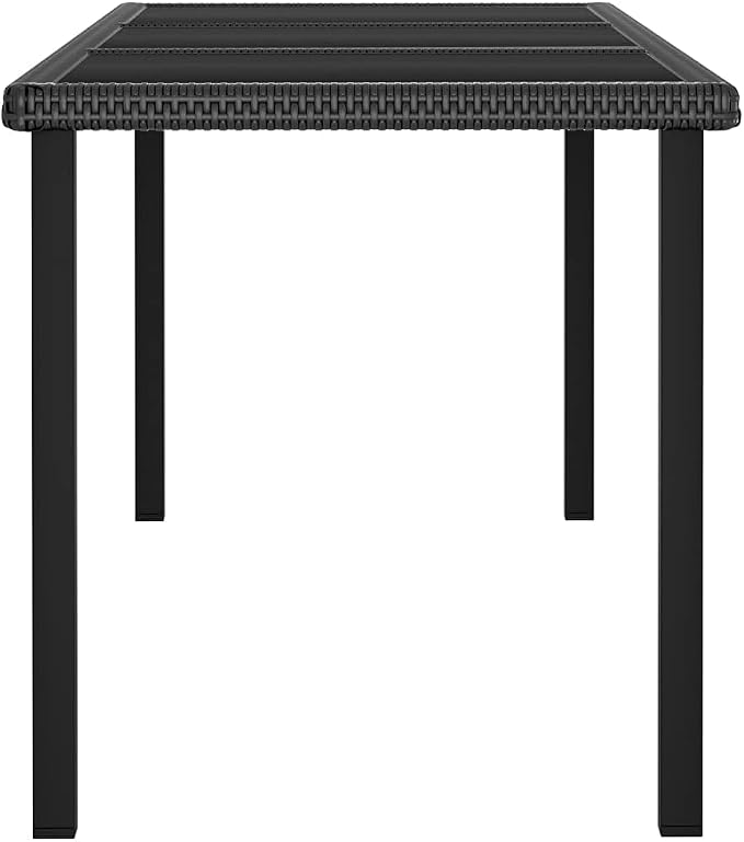 9 Piece Outdoor Patio Dining Set with 8 Chairs, Black Poly Rattan Wicker Table and Chairs for Garden, Backyard, Poolside, Tempered Glass Tabletop, Weather Resistant Furniture Set with Cream Cushions