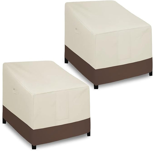 Easy-Going Outdoor Chair Cover Waterproof, Heavy Duty Patio Chair Cover, Windproof Outdoor Furniture Cover with Air Vent (2 Pack-33.5Wx31.5Dx36H inch, Beige/Brown)