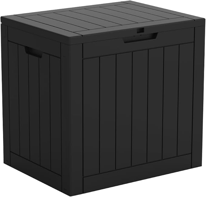 Deck Box 30 Gallon, Lockable Outdoor Storage Delivery Box for Garden Tools Patio Furniture Pool Supplies Black