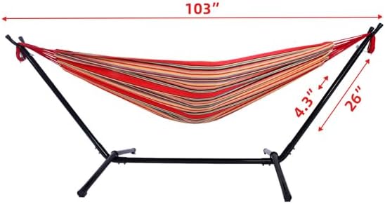 Double Hammock with Steel Stand for Outside,Portable Space Saving Heavy-Duty Steel Frame Hammock w/Portable Carrying Bag for Indoor Outdoor Patio Yard Camping,Easy Assembly,600 lbs Capacity (Red)