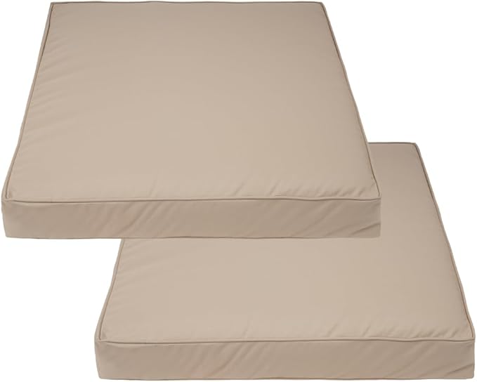 Covers & All Square Outdoor Cushion Covers for Patio Furniture Sets, Water, Tear & UV Resistant Polyester Cushion Slipcover with Zippers (Pack of 2) (16" W x 16" D x 4" Thick, Beige)