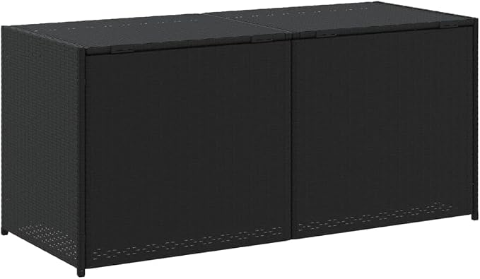Large Capacity 283L Garden Storage Box, Black PE Rattan with Powder-Coated Steel Frame, Modern Woven Design for Outdoor Patio Deck, Water-Resistant UV Protection, Easy-Access