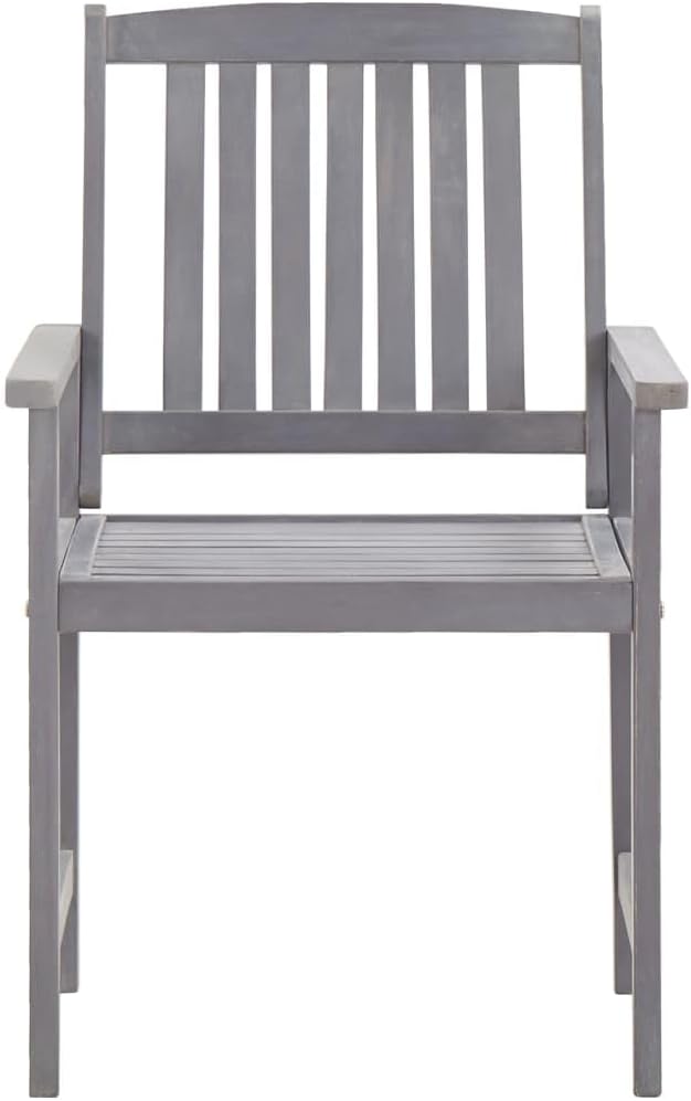 5 Piece Patio Dining Set, Gray Solid Acacia Wood Outdoor Dining Table and 4 Chairs with Umbrella Hole, Rustic Wooden Backyard Garden Furniture Set for Outside Deck