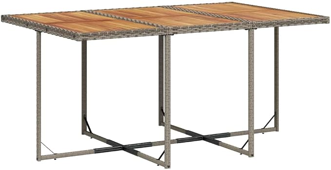 11 Piece Patio Dining Set with Cushions Gray Poly Rattan Outdoor Table and 10 Folding Chairs for Garden Backyard Porch Dining Comfortable Seating Acacia Wood Top UV Protection 242.5lb Capacity