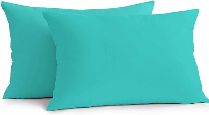 Lumbar Pillow Covers 20x12 Inch Set of 2, Turquoise Waterproof Outdoor Cushion Covers, Modern Pure Turquoise Decorative Pillowcases for Couch, Sofa, Bed, Garden, Patio