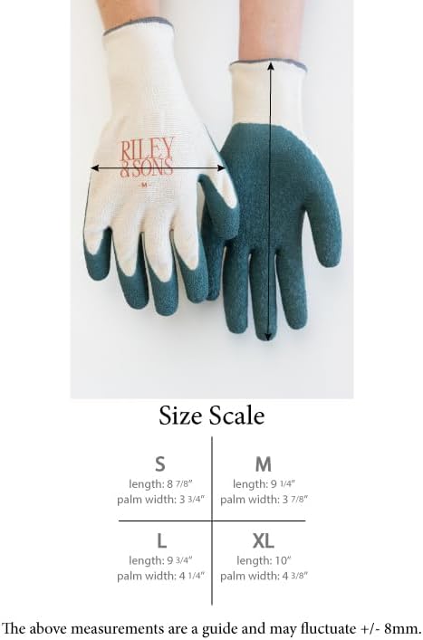 RILEY & SONS Eco-Friendly Garden Gloves - Biodegradable, GOTS Certified Organic Cotton, FSC Certified Rubber, Unisex Sizing