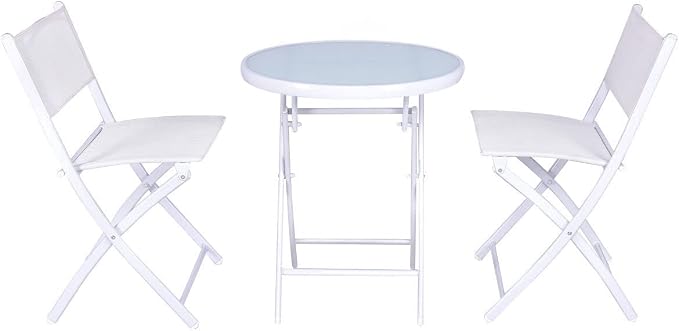 3 PCS Folding Bistro Table Chairs Set Garden Backyard Patio Furniture White Loveseat Coffee Table