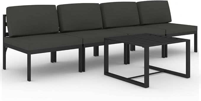 5 Piece Patio Lounge Set with Cushions, Modular Aluminum Outdoor Sectional Sofa and Table, Anthracite Metal Conversation Furniture for Backyard and Garden