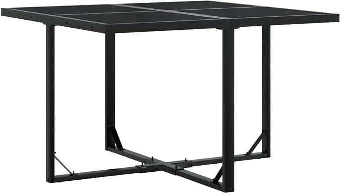 9 Piece Patio Dining Set with Cushions Black Textilene Outdoor Table and Chairs for Garden Backyard Dining Foldable Storage Space Saving Tempered Glass Tabletop UV Resistant Steel Frame