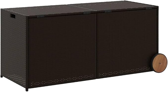 Poly Rattan Garden Storage Box with Water-Proof Bag, 2 Wheels and Powder-Coated Steel Frame for Patio Cushions and Blankets