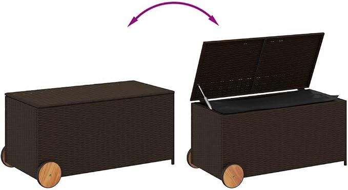 Brown 50.2 Gallon PE Rattan Garden Patio Storage Box with Wheels, Water-Proof Inner Bag and Gas Spring Lid
