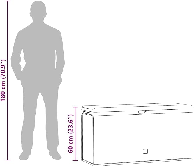 Brown 44.9 x 44.9 x 23.6 in Garden Storage Box 290 L Polypropylene Deck Box for Patio, Balcony and Garage