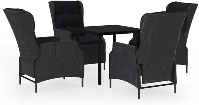 Afuera Living 5-Piece Contemporary Patio Dining Set, Synthetic Poly Rattan & Powder-Coated Steel, Dark Gray/Black Finish, Cushioned Seating, Square Table for Outdoor Garden, Terrace, or Balcony Use