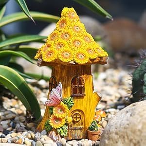 Fairy Garden Statues,Fairy Garden House with Solar Powerd Night Light,Yard Decorations Outdoor Fairy Garden Accessories Decor for Outside (Flower-Mushroom)