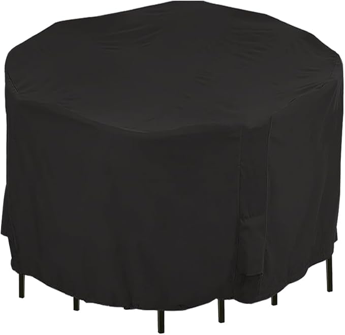 Outdoor Bar Height Dining Set Cover for 7 Piece Tall Round Bistro Outdoor Dining Set Waterproof Heavy Duty 96 Inch Round Patio Bar Height Table & Chair Sets Cover