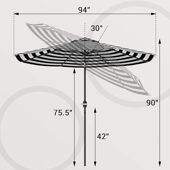 Greesum Patio Umbrella, Outdoor Table Umbrella with Push Button Tilt, Crank and 8 Sturdy Ribs