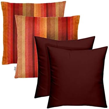 RSH DECOR: Square Throw Pillows Set of 4 | 17" x 17" | Sunbrella Performance Fabric | Outdoor Decorative Accent Pillows for Patio Furniture | Astoria Sunset & Canvas Burgundy - Made in USA